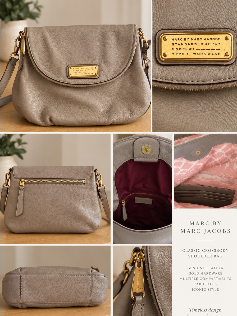 Marc by Marc Jacobs Taupe Pebbled Leather Crossbody with Gold Hardware